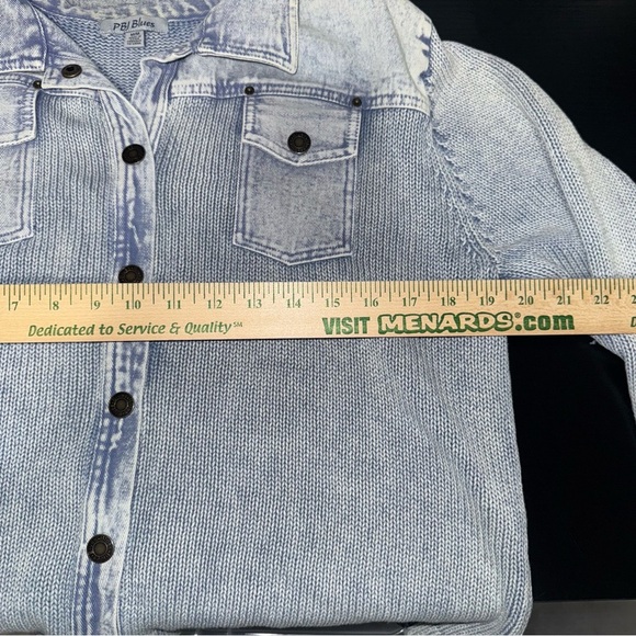 PBJ Blues Vintage Knit Denim Look Button Down Jacket Medium - Light Blue Wash - Picture 4 of 6